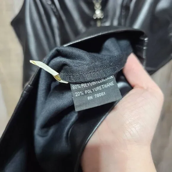 Tripp NYC Vintage Y2K Black Vegan Faux Leather Mini Bodycon Moto Goth Punk Dress - Picture 5 of 5